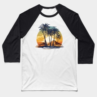 Natural background, sunset at the side of the river on palm branches Baseball T-Shirt